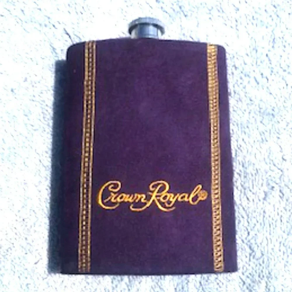 Stainless Steel Flask . Purple . Removable Suede Sleeve . Crown Royal New w/ Bag